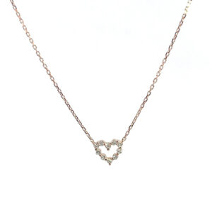 Gargantilla de oro rosa con dije corazon, 10 diamantes (0,10 ct)